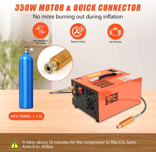 Miniatura 7 de Compresor de aire PCP, compresor PCP portátil de 4500 PSI, compresor de pistola de aire PCP de 12 V CC/110 V CA Parada manual, con adaptador