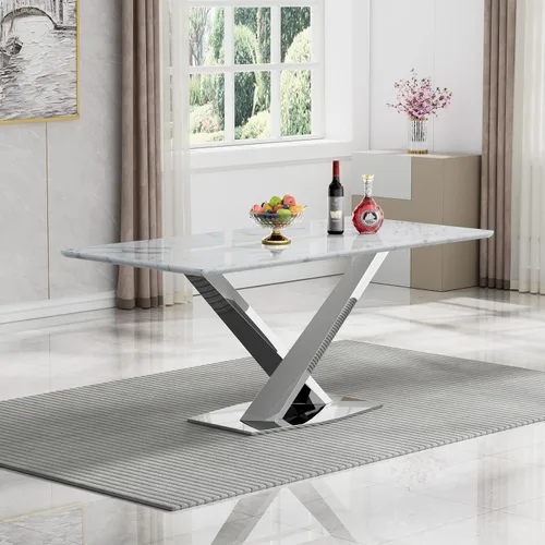 Miniatura 17 de Mesa de comedor de cristal de 51 pulgadas, mesa de comedor para 4-6, mesa de cocina dorada con patas de metal superior de vidrio templado
