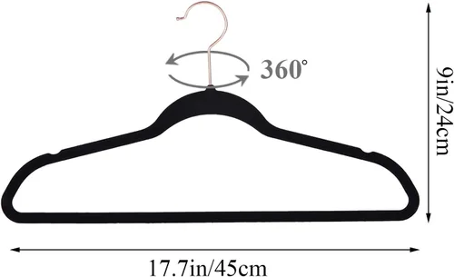 Miniatura 7 de VECELO Perchas de Terciopelo Premium para Ropa de Servicio Pesado (Paquete de 25) - Antideslizantes y que Ahorran Espacio con 6 Clips para Dedos
