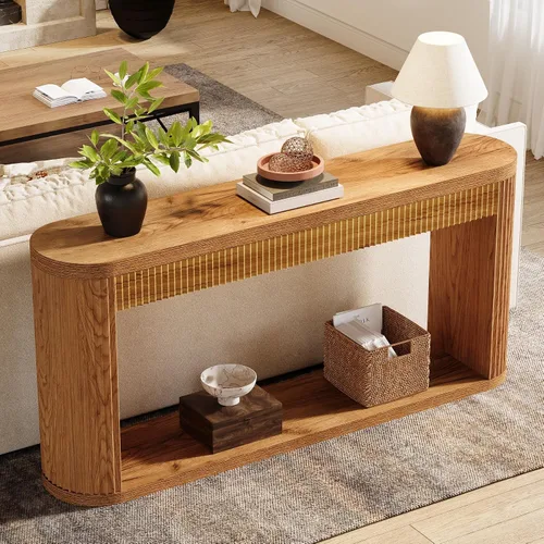 Miniatura 6 de Tribesigns Mesa consola acanalada de 63 pulgadas para entrada, mesa de sofá de madera estrecha detrás del sofá para entrada, pasillo, vestíbulo