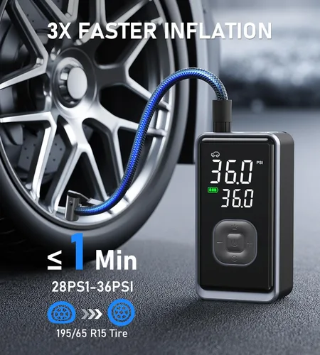 Miniatura 2 de Inflador de neumáticos portátil, compresor de aire, mini bomba de aire inalámbrica de 150 PSI con presión digital, bomba de bicicleta, inflador