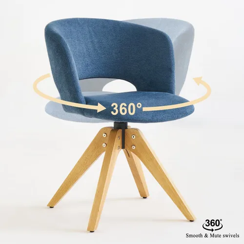 Miniatura 4 de GrandNoor Silla giratoria moderna de mediados de siglo con patas de madera maciza, silla de escritorio de oficina en casa, sin ruedas, silla de Azul