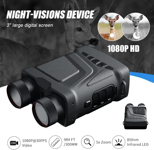 Miniatura 8 de Gafas de visión nocturna, prismáticos de visión nocturna infrarroja con zoom digital 5X, video 1080P, pantalla TFT de 3 pulgadas, gafas de visión