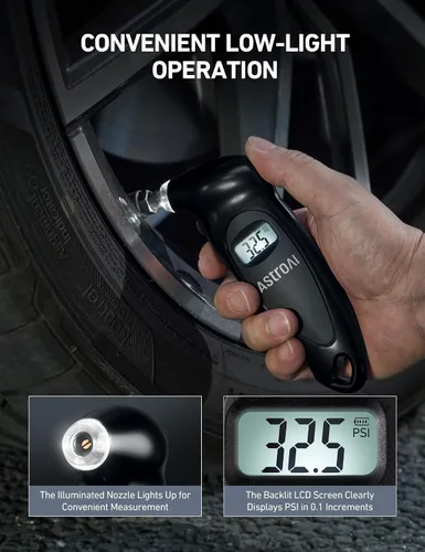 Miniatura 3 de AstroAI Medidor digital de presión de neumáticos de 200 PSI, medidor de neumáticos industrial calibrado a ANSI B40.7 grado 2A (± 0.5%)