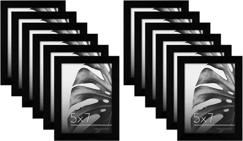 Americanflat Portarretratos de 5 x 7 pulgadas con plexiglás pulido, juego de 12 unidades, colección Signature - Marcos de fotos con madera de Negro