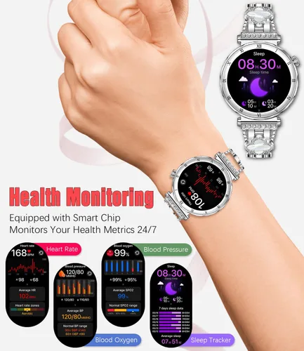 Miniatura 3 de Reloj inteligente para mujer, pantalla AMOLED HD de 1.19 pulgadas, reloj inteligente para mujer, rastreador de actividad física con monitor