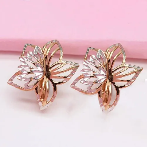 Miniatura 2 de SAGEKING 2024 New 585 Purple Gold 14K Rose Gold Hollow Out Exquisite Two-Color Flower Earrings For Women Romantic Light Luxury Engagement Jewelry