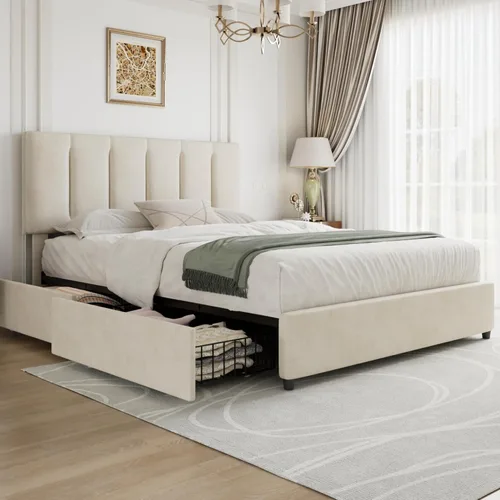 Miniatura 68 de VECELO - Base de cama tamaño individual con cabecera tapizada, plataforma con soporte de listones de madera de alta resistencia, no necesita somier