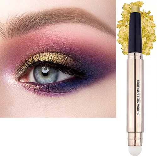 Miniatura 20 de Barra de sombra de ojos marrón y brocha de maquillaje con esponja, lápiz de sombra de ojos cremoso y brillante de larga duración, resistente al