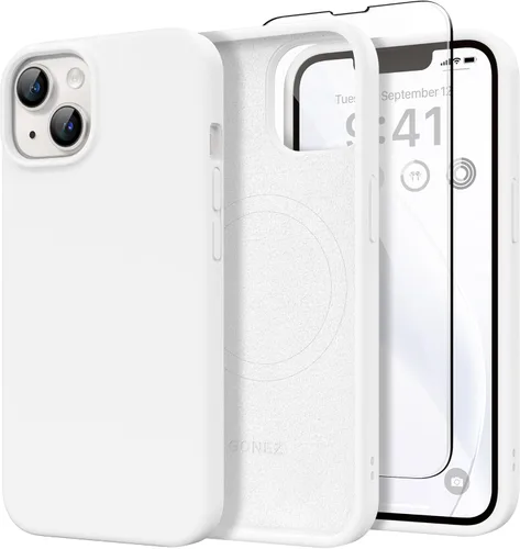 Miniatura 197 de GONEZ Funda de silicona para iPhone 14 Pro Max, compatible con MagSafe, con protector de pantalla + protector de lente de cámara, silicona líquida a