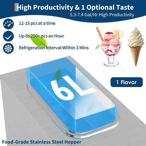 Miniatura 5 de Máquina comercial de helado suave, máquina de helado de servicio suave con pantalla LED, autolimpieza, equipo de alta productividad