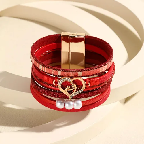 Miniatura 2 de Long tiantian Pulseras para mujer, pulseras de corazón de moda, bohemias, de cuero, apilables, regalos