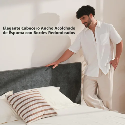 Miniatura 4 de RECCI AirFrame Cloud Queen - Base de cama tapizada con cabecera extra ancha, plataforma totalmente acolchada de espuma de 5 pulgadas, fácil montaje