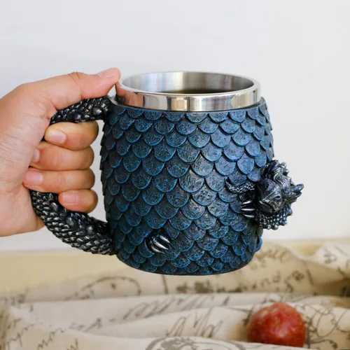 Miniatura 6 de GOT - Taza de café de huevo de dragón, jarra de cerveza medieval D&D de 15.8 onzas, taza de acero inoxidable para coleccionistas de amantes
