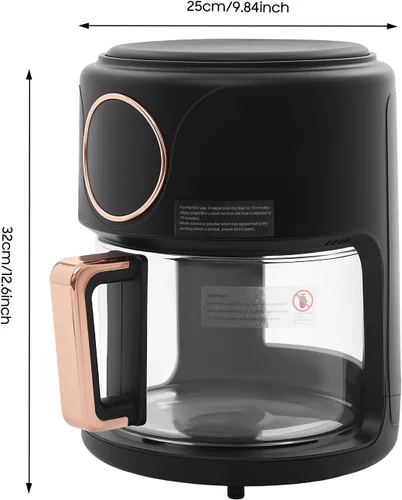 Miniatura 2 de Freidora de aire de 4.44 cuartos de galón, cesta de vidrio de borosilicato, antiadherente y apta para lavavajillas, vista de 360°, temperatura Negro