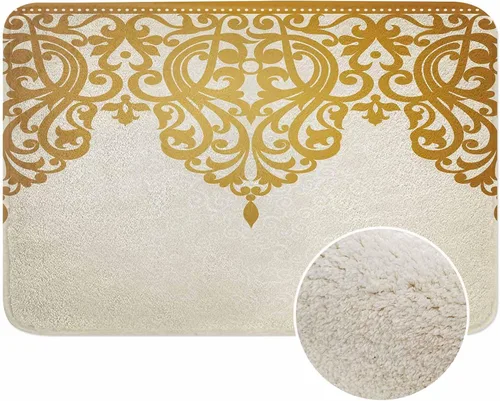 Tapetes de baño con borde floral para baño, estilo victoriano, vintage, con borde de flores doradas, estilo retro victoriano, lavable a máquina,