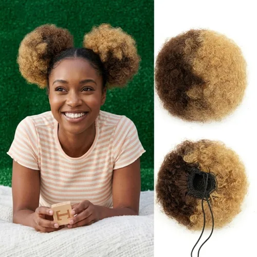 Miniatura 13 de Cola de caballo de cabello humano con cordón para mujeres negras, extensión de cabello humano rizado 4C, 8 pulgadas, aspecto natural, añade volumen