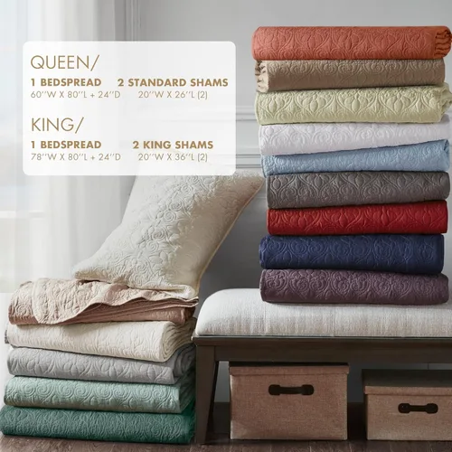 Miniatura 5 de Cubrecama ajustable Madison Park Quebec de diseño clásico tradicional para todas las estaciones, ligera, juego de ropa de cama, fundas a juego, Crema