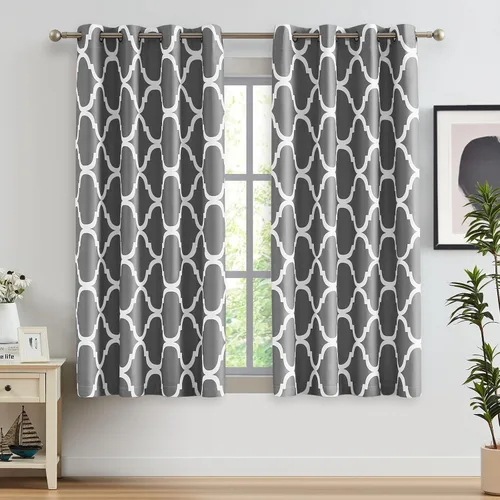 Miniatura 42 de Melodieux - Cortinas opacas estilo marroquí con aislamiento térmico y ojales para oscurecer sala de estar, 2 paneles. Blanco hueso/verde azulado