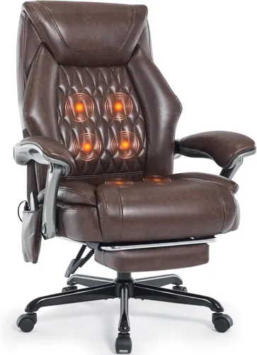 Miniatura 12 de Silla de oficina de masaje con función de calefacción y reposapiés, vibración de 6 puntos, silla de escritorio ergonómica reclinable ejecutiva