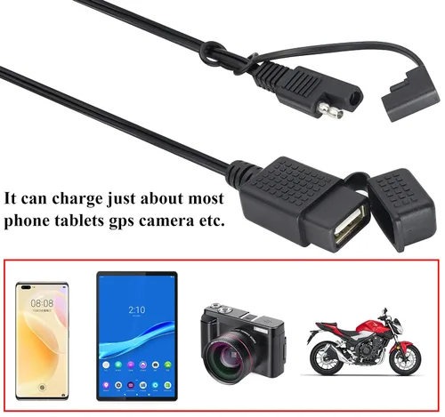 Miniatura 6 de Cable SAE a USB de 18 AWG, SAE a 2.1 A, adaptador de conector de enchufe de alimentación de puerto USB impermeable con cubierta a prueba de polvo