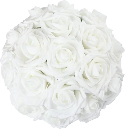 Miniatura 13 de 50 piezas Flores Artificiales, Rosas de Espuma Artificiales de Tacto Real Decoración Bricolaje para Boda Dama de Honor Ramo Nupcial Centros de Mesa