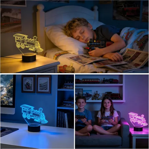 Miniatura 3 de FULLOSUN - Luz nocturna de tren, lámpara de ilusión 3D para niños, 16 colores que cambian con función de atenuación y control remoto, regalos