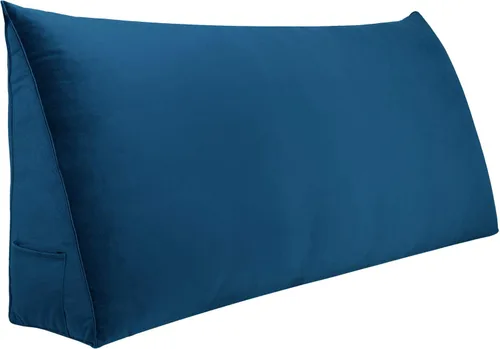 VERCART Almohada grande de cuña para cama de lectura, cabecera tapizada triangular, respaldo para sentarse en la cama con funda extraíble de Azul