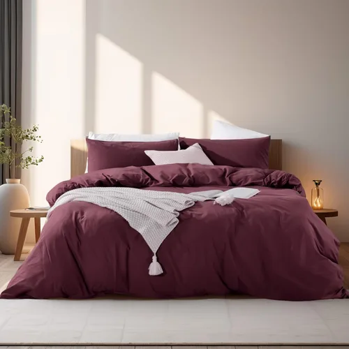 Miniatura 46 de NEXHOME PRO Funda de edredón de algodón para niños, tamaño twin, aspecto de lino, blanco, orgánico, natural, 100% algodón lavado, juego de ropa