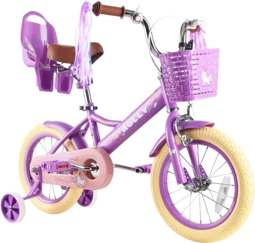 Miniatura 8 de RULLY Bicicleta para niños de 12, 14, 16 pulgadas, para niñas de 2 a 7 años con ruedas de entrenamiento y freno de mano delantero, bicicleta