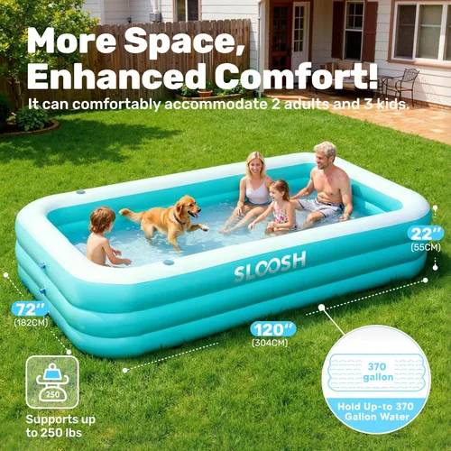 Miniatura 4 de SLOOSH Alberca inflable para adultos con asientos, de 120 pulgadas x 72 pulgadas x 22 pulgadas, piscina familiar resistente y gruesa por encima