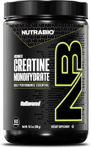 NutraBio Suplemento en polvo de monohidrato de creatina micronizada pura, sin sabor, (10.58 oz) – Apoya la energía para el desarrollo muscular, la
