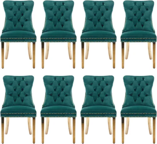 Miniatura 112 de Juego de 2 sillas de comedor tapizadas de terciopelo, sillas laterales de cocina de estilo moderno con ribete de cabeza de clavo y patas de madera