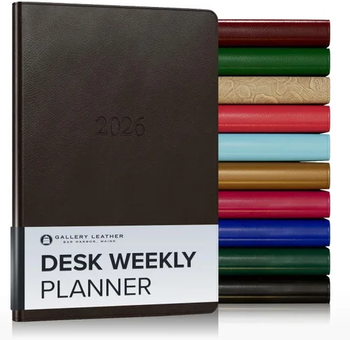 Miniatura 226 de Gallery Leather Agenda semanal y mensual grande 2025-2026, agenda y cuaderno con elegantes bordes de página dorados dorados, 12 meses, cactus Cactus