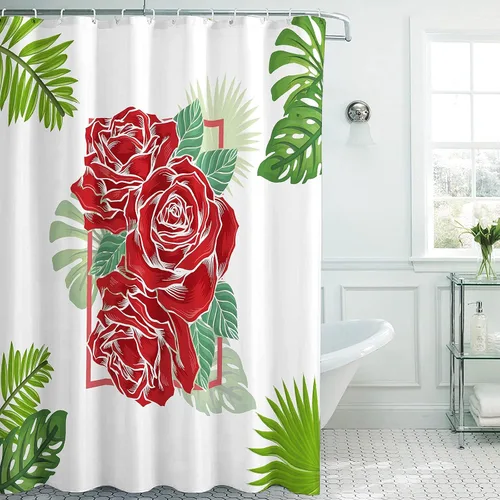 Miniatura 14 de Cortina de ducha de tela impermeable con diseño de margaritas blancas y flores blancas para baño, decoración bohemia de baño con 12 ganchos