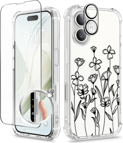 Miniatura 11 de GVIEWIN - Funda floral para iPhone 14 de 6.1 pulgadas, protector de pantalla + protector de lente de cámara, no se amarillenta, a prueba de golpes
