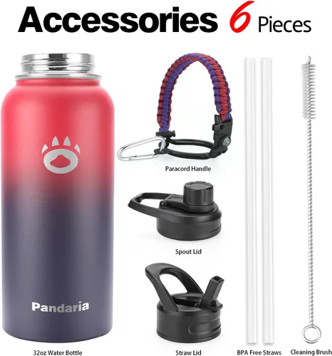 Miniatura 2 de Insulated Water Bottle 32oz, Stainless Steel Water Bottle with Straw & Spout Lids & Paracord Handle with Straw Vampire