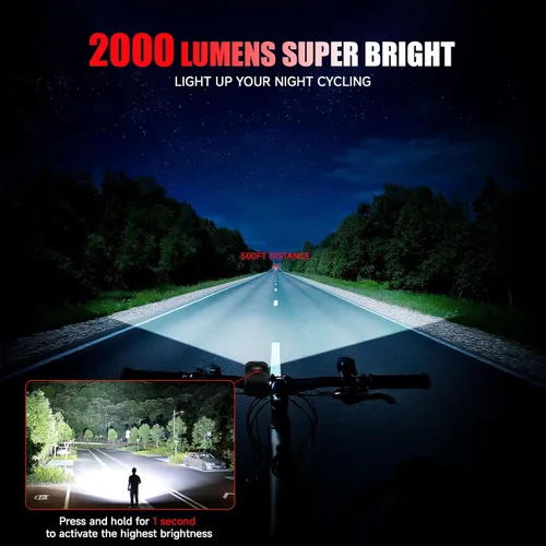 Miniatura 2 de Bike Light for Night Riding, 2000LM/1000LM Bicycle Headlight & Taillight, Multiple Modes,3000mAh/2000mAh USB C Rechargeable Waterproof LED Bright