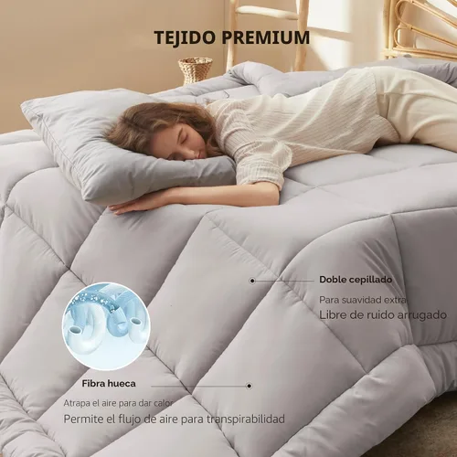 Miniatura 3 de Bedsure - Edredón de color liso Gris claro