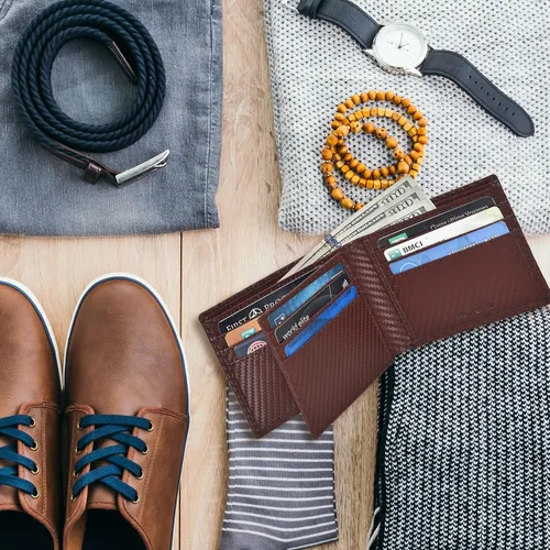 Miniatura 12 de Carteras plegables de cuero RFID hechas a mano para hombres en varios colores que ofrecen 9 tarjetas y 1 ranuras para identificación