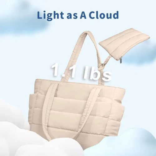 Miniatura 4 de TOPDesign Bolsa Tote Acolchada para Mujer, Bolso de Mano Ligero Inflado con Compartimentos, Bolsa de Hombro Acolchada para Trabajo, Viajes, Gimnasio