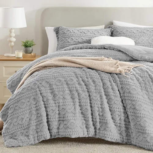 Miniatura 9 de Homelike Moment - Juego de edredón esponjoso tamaño individual, color gris, cálido, para cama individual, juego de ropa de cama para invierno