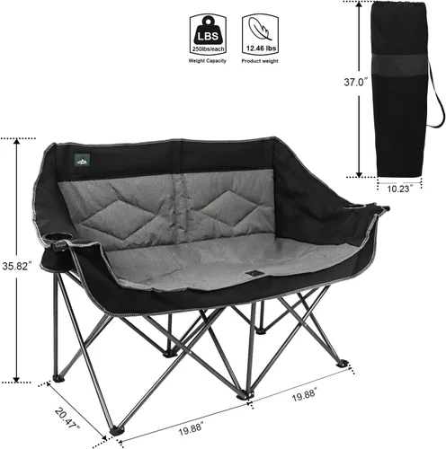 Miniatura 3 de Northroad Silla plegable para camping, portátil, doble dúo, silla de jardín acolchada completa para sofá de 2 personas con 2 portavasos para copas