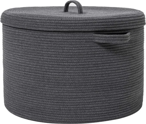 Miniatura 16 de Cesta de almacenamiento extra grande de 16" x 16" x 18" con tapa, cestas de almacenamiento de cuerda de algodón, canasta de lavandería, contenedor