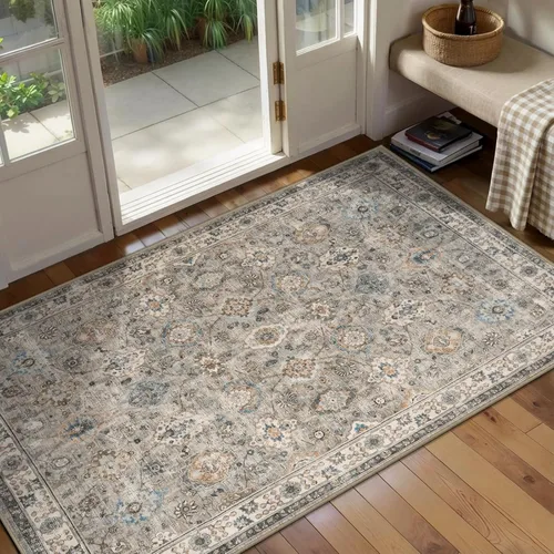 Miniatura 185 de Tangsoo Alfombra lavable para pasillo, antideslizante, 2 x 6 pies, estilo bohemio, floral, vintage, para entrada, suelo suave, para cocina, baño
