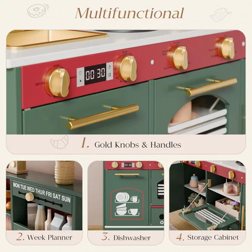 Miniatura 5 de Play Kitchen Set, Kids Kitchen Playset with 21 Fun Accessories, Toy Kitchen with Realistic Appliances, Smart Storage, Wooden Play Kitchen for Kids