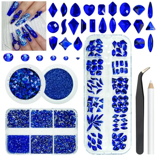 Miniatura 16 de qiipii 24 estilos de diamantes de imitación de aguamarina para uñas, piedras azul lago, diamantes K9 de vidrio, cristales planos azul agua, gemas