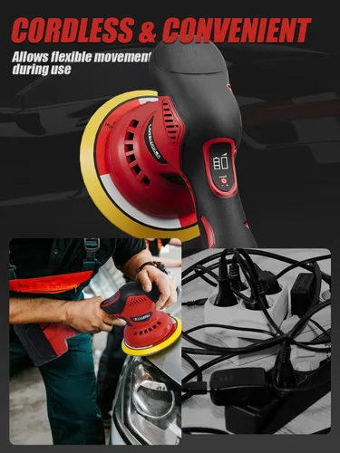 Miniatura 4 de Pulidora inalámbrica para automóvil para detallado compatible con batería milwaukee de 18V, pulidoras eléctricas y búferes hasta 5500 rpm, búfer Rojo