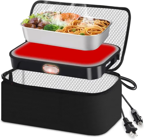 tuhood Horno portátil, calentador de alimentos portátil 4 en 1, 12/24/110/220 V, mini calentador de alimentos para microondas para recalentar o