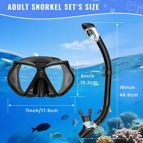 Miniatura 4 de Equipo de esnórquel para adultos, conjunto de esnórquel máscara de buceo con parte superior seca, gafas de natación para adultos con cubierta